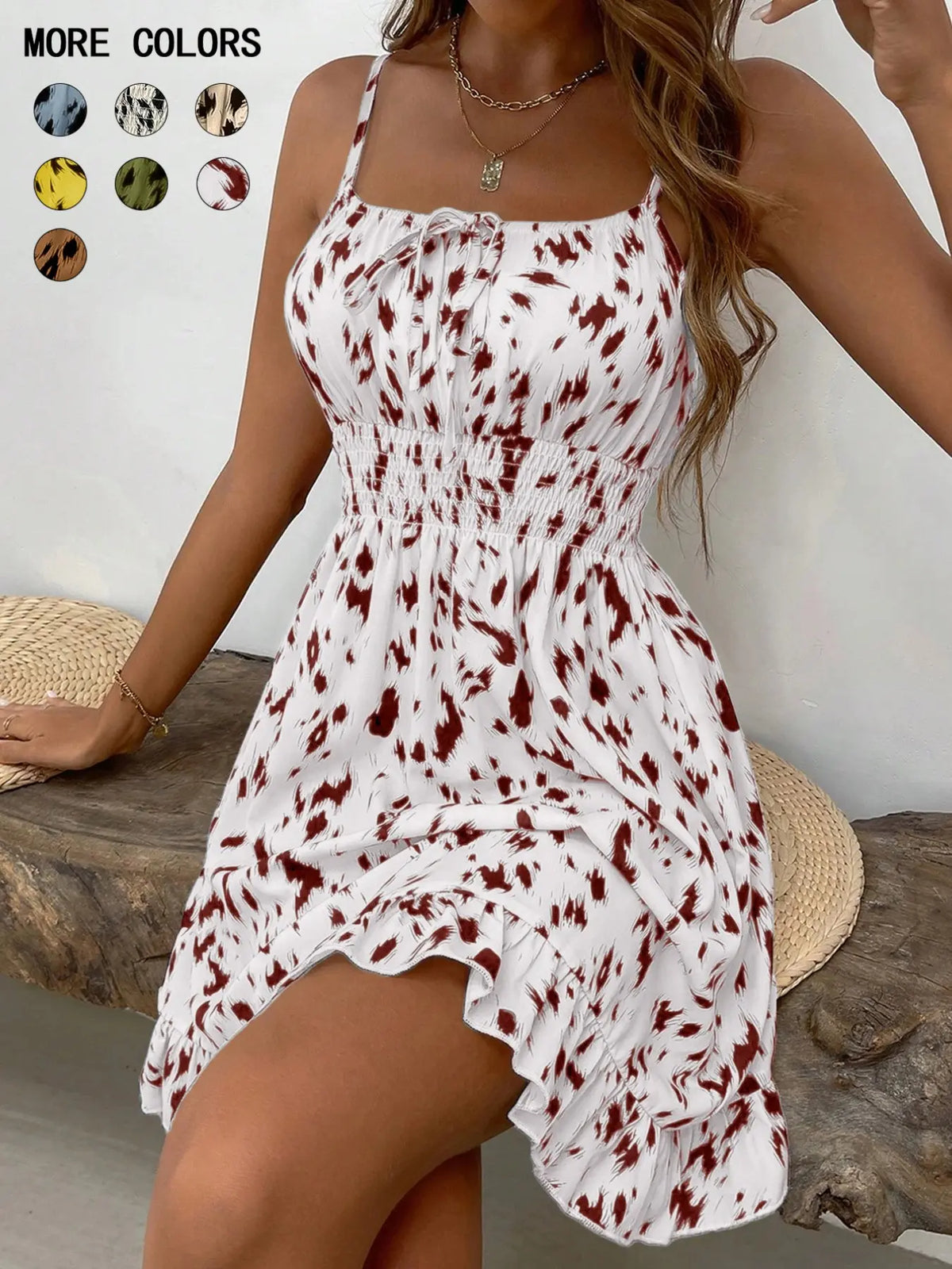 Women's Fashion Print Slim-Fit Mini Dress Spaghetti Strap Design, All-Season Wear, Unlined Comfortable Style Summer Dresses #GLOBAL PICKS