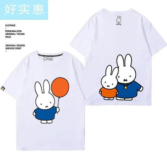 Kawaii Miffy Rabbit T-shirt Picture Book Series Little Rabbit Girl Miffy Cartoon Pure Cotton Half-sleeved Couple Top