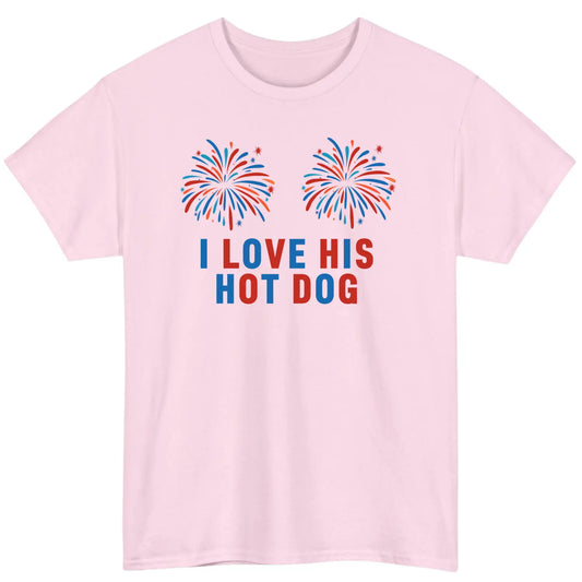 Funny 4th of July Hot Dog Couples T-Shirt – Retro Fireworks Matching Graphic Tee, Independence Day Unisex Cotton Apparel