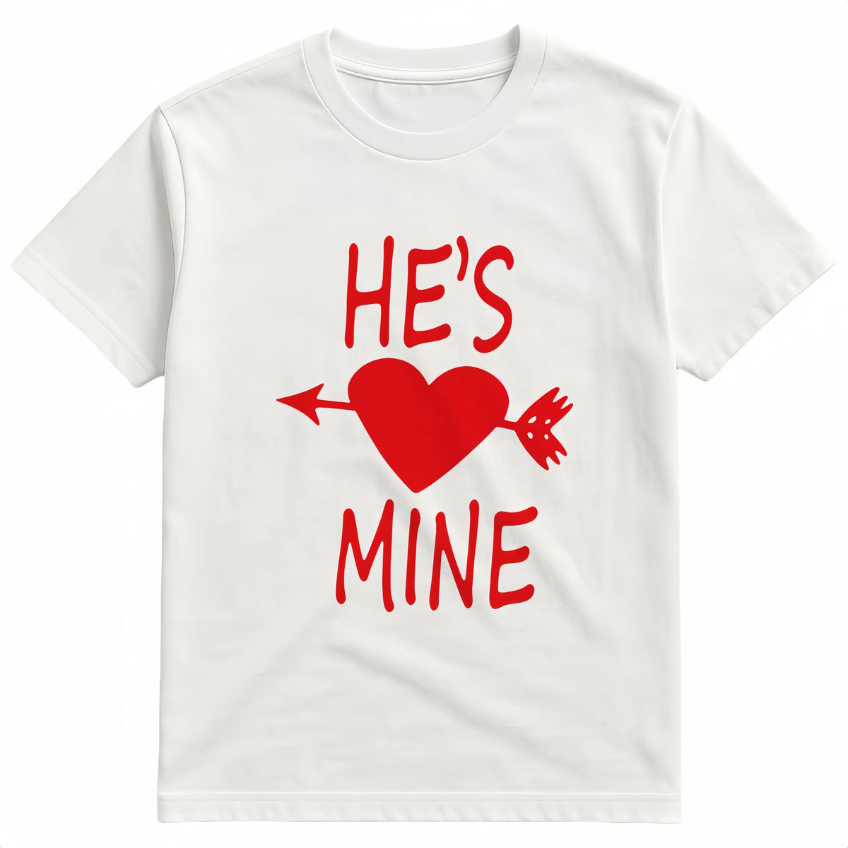 Matching couple's short-sleeved T-shirts, printed with "She is mine" and "He is mine."Soft and comfortable crew neck casual T-shirts, perfect for spring and summer.| Fashionable casual style| Smooth fabric, couple's T-shirts, Valentine's Day gift