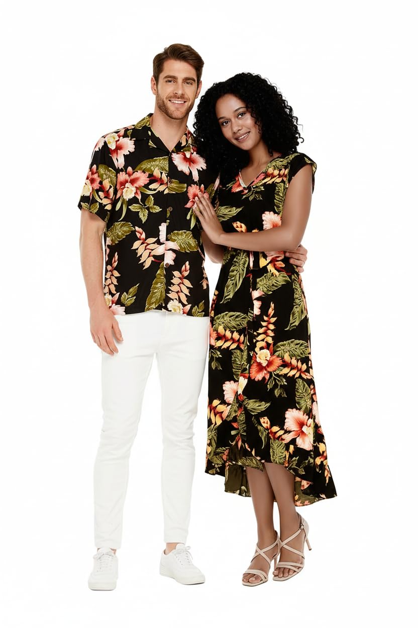 Matchable Couple Hawaiian Shirt or Wrap Dress Signature Prints Rafelsia