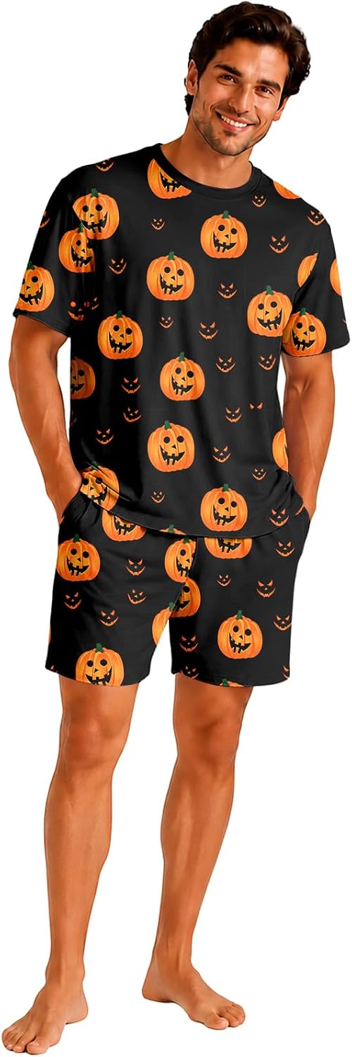 Matching Pjs for Couples Pumpkin Funny Short Sleeve Tops Matching Shorts