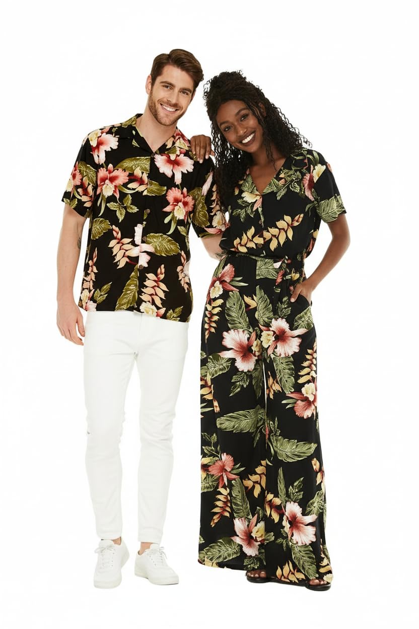 Matchable Couple Hawaiian Shirt or Jumpsuit Signature Prints Rafelsia