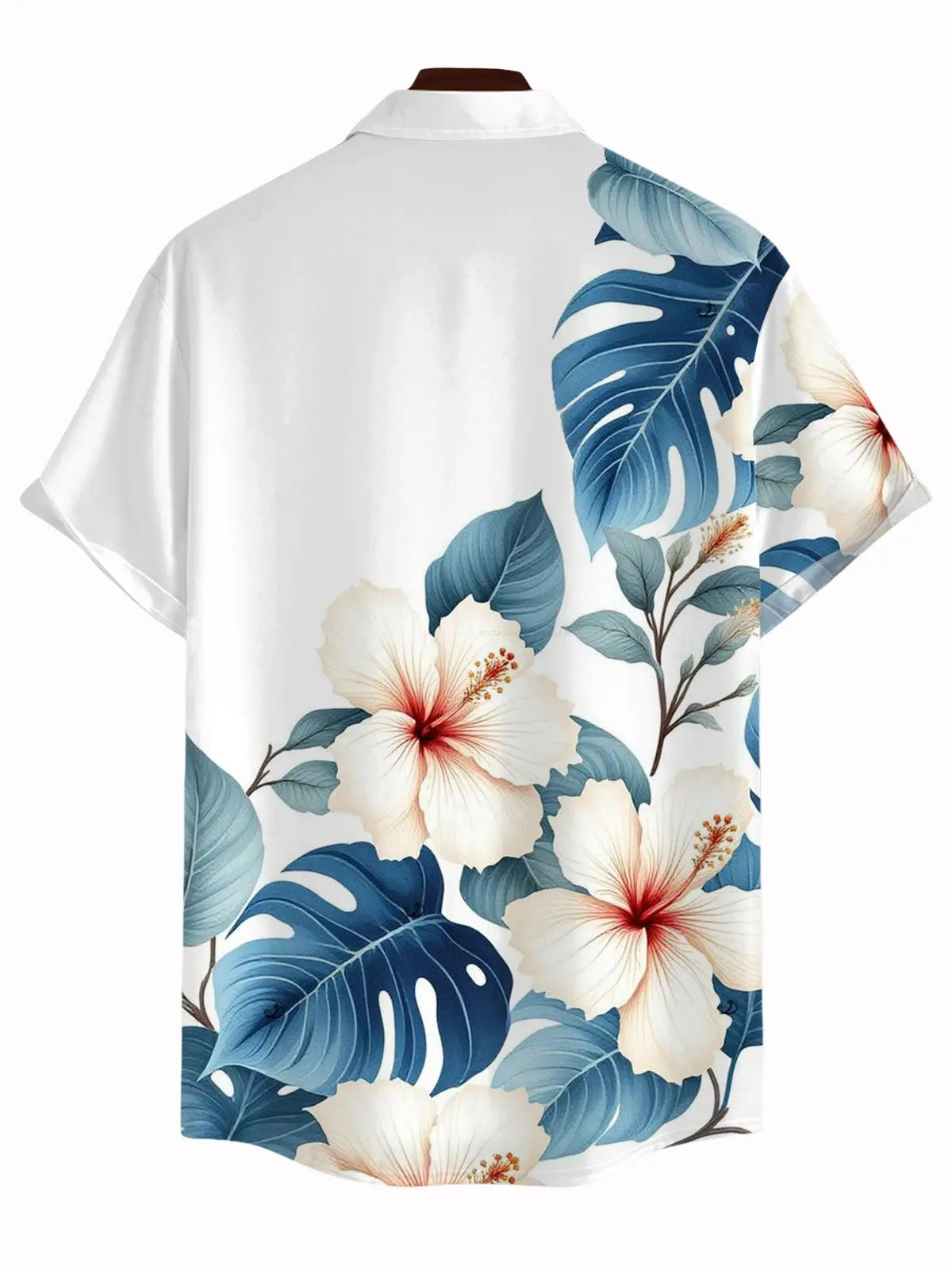 Two-Tone Vacation Couple Matching Outfits Tropical Hibiscus Floral Print Side Slit Lace Hollow Out Maxi Dress and Short Sleeve Shirt Set Womenswear Clothes Suits