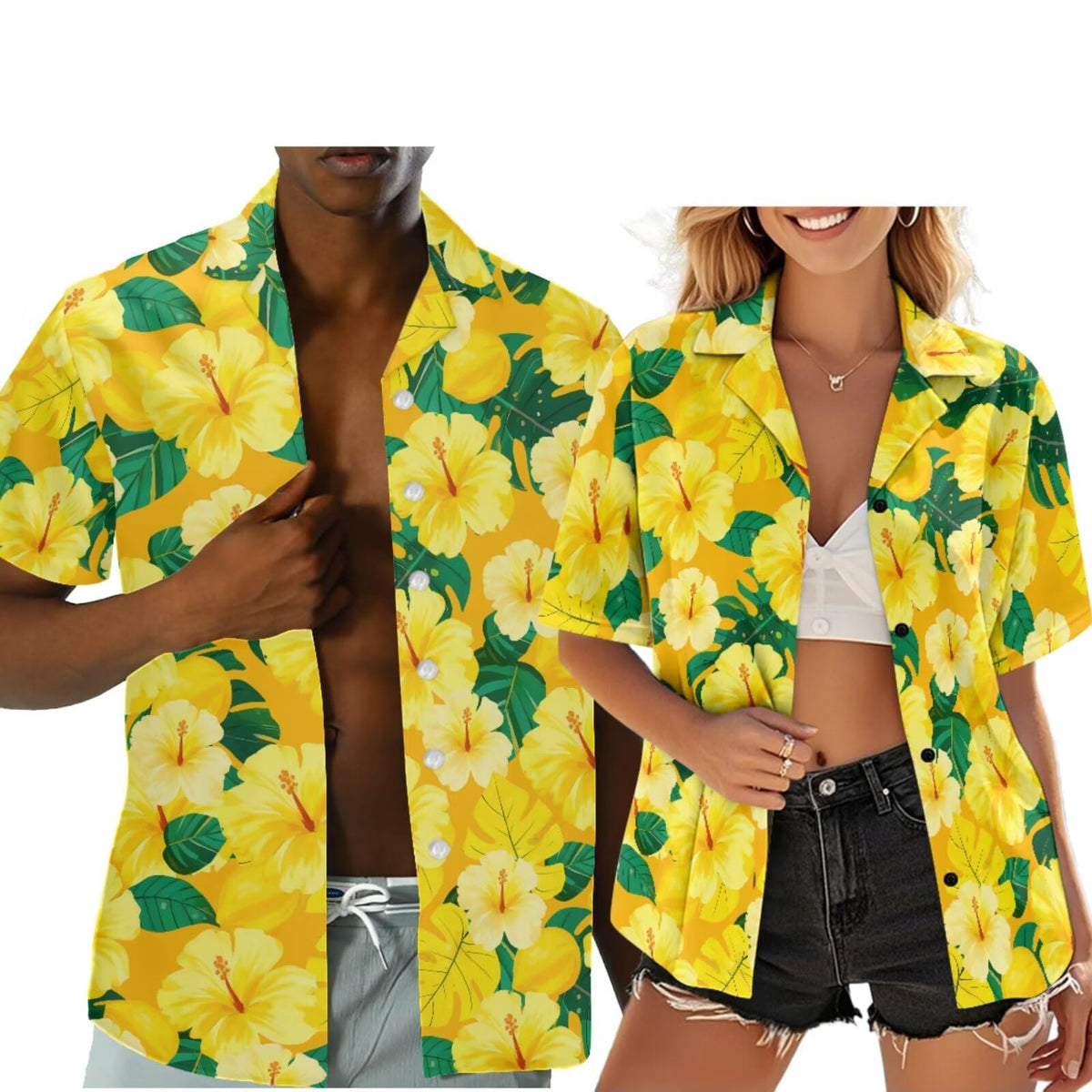 Hawaiian Couples Matching Shirt for Men Women Hawaii Outfit for Husband and Wife Beach Vacation Button Down Shirt