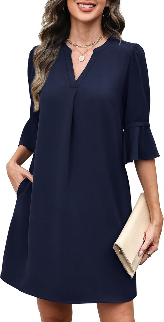RUMIA Shift Dress for Women Ruffle Sleeve Loose Casual Dress