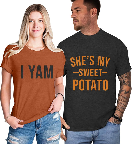 She's My Sweet Potato I Yam Shirt Matching Thanksgiving Outfits for Couples His and Her Thankful Short Sleeve Tops