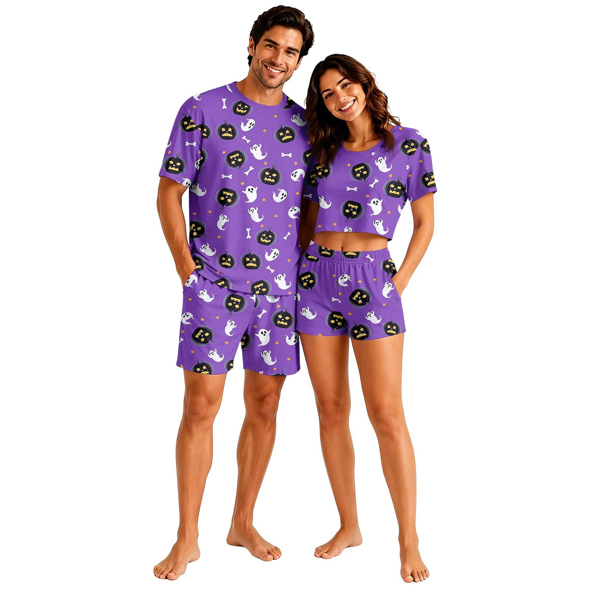 Matching Pjs for Couples Pumpkin Funny Short Sleeve Tops Matching Shorts