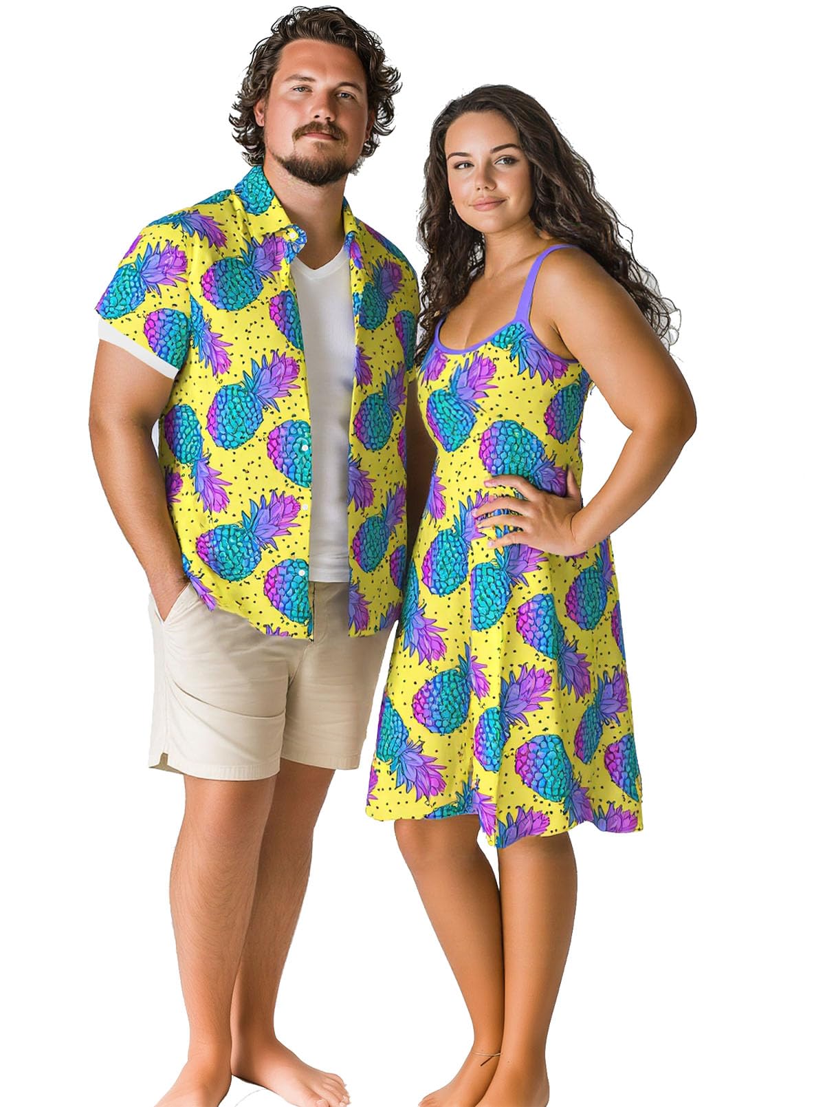 ROSE GAL Matchable Couple Hawaiian Coconut Tree Print Shirt or Plus Size Knee Length Fit and Flare Tank Dress