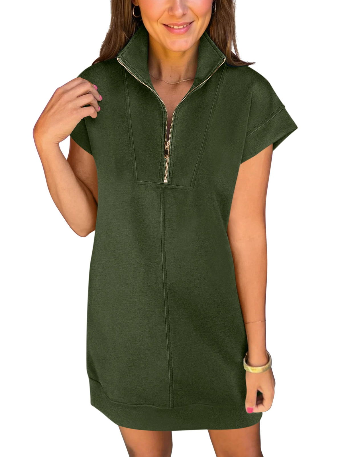 ANRABESS Womens Summer Casual Half Zip Wrinkle-Free Dress