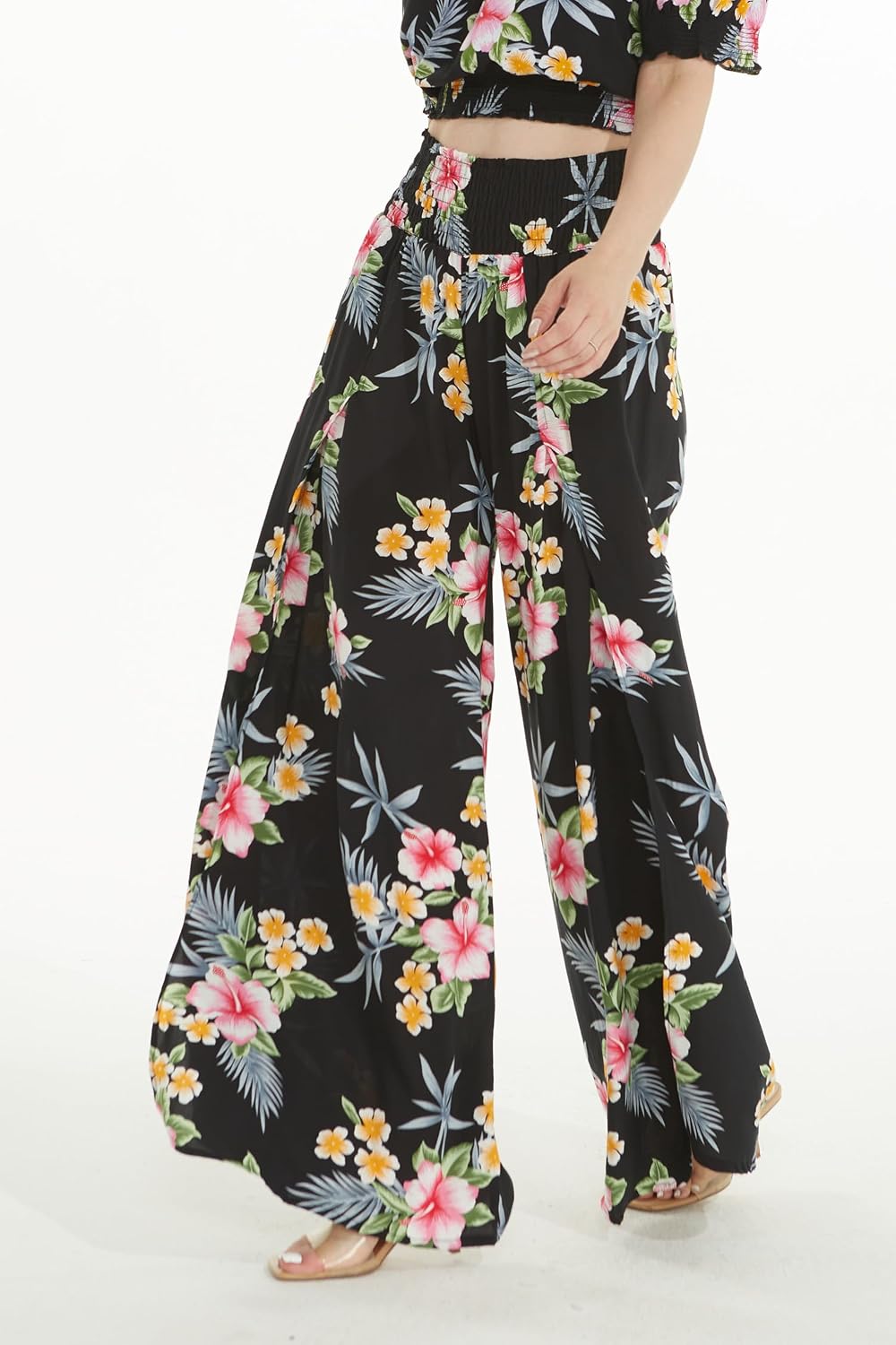 Matchable Couple Hawaiian Shirt or Top & Pants Hibiscus Black