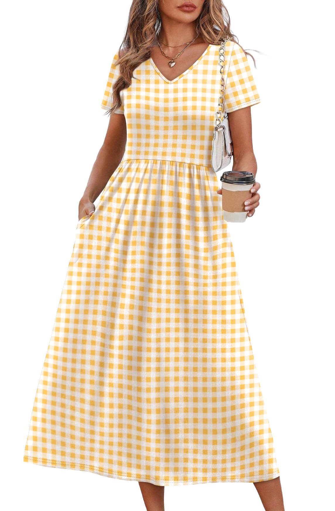 OFEEFAN Summer Dresses for Women Flowy Casual A-Line Midi Dress Beach Vacation Sundresses with Pockets S-2XL