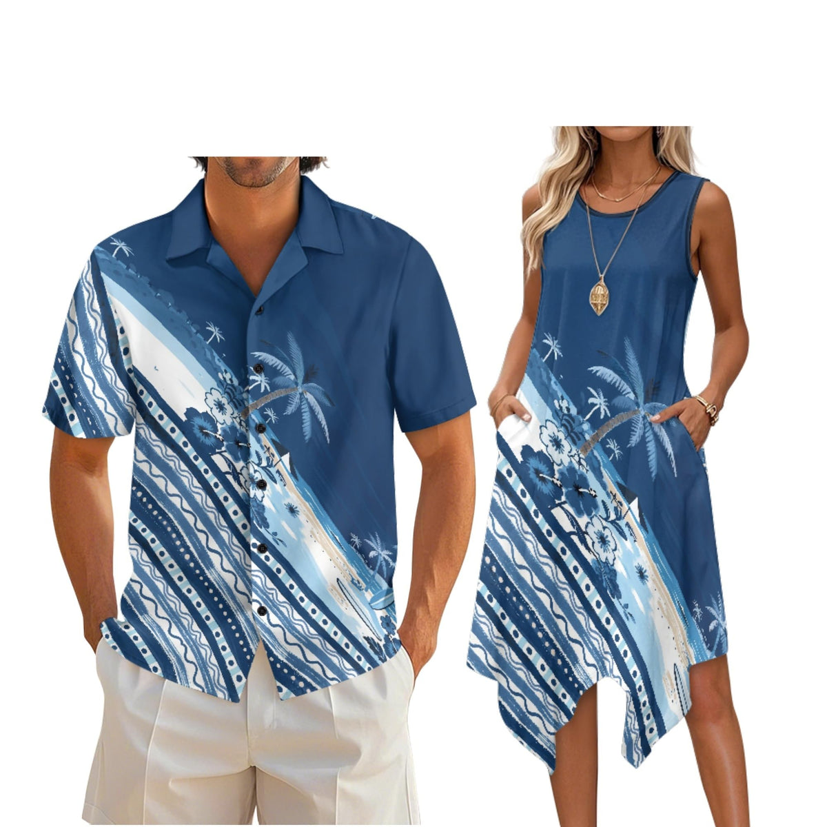 Couple Matching Outfit Hawaiian Men's Button Down Shirt Sleeveless Sundresses Dress Summer Dress for Women 2026