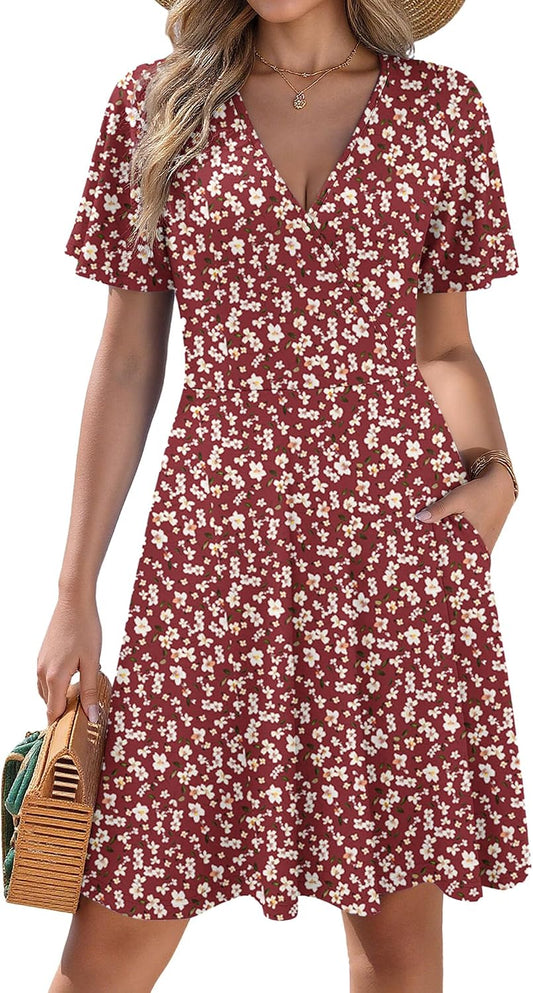 Zeagoo Womens Summer Dresses Wrap V Neck Dress Floral A-Line Ruffle Sleeve Casual Sundress with Pockets 2026