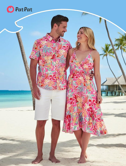 PATPAT Couples Matching Outfits Hawaiian Women Dresses or Men's Shirts