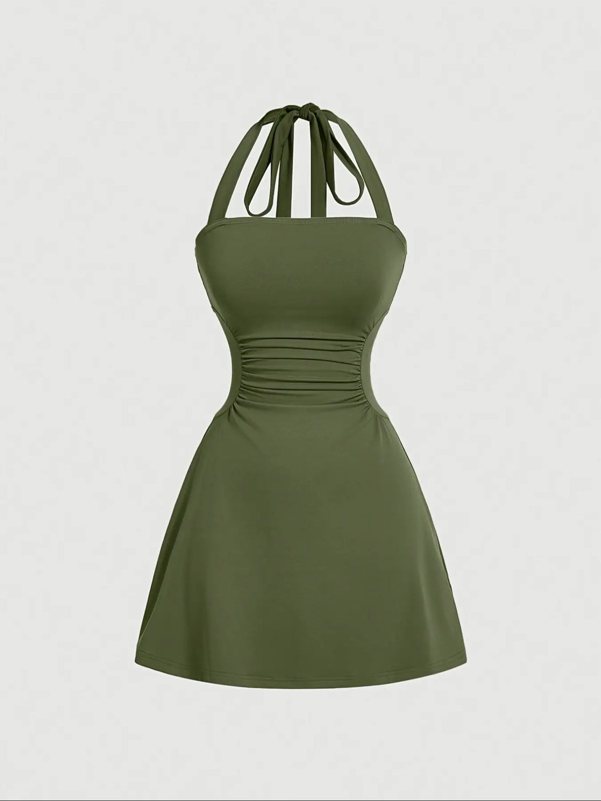 Women's Solid Fit Ruched Tie Back Backless Halter Neck Dress Womenswear Sleeveless A Line Short Dress for Summer, Women's Dress for Beach Holiday Summer Dresses