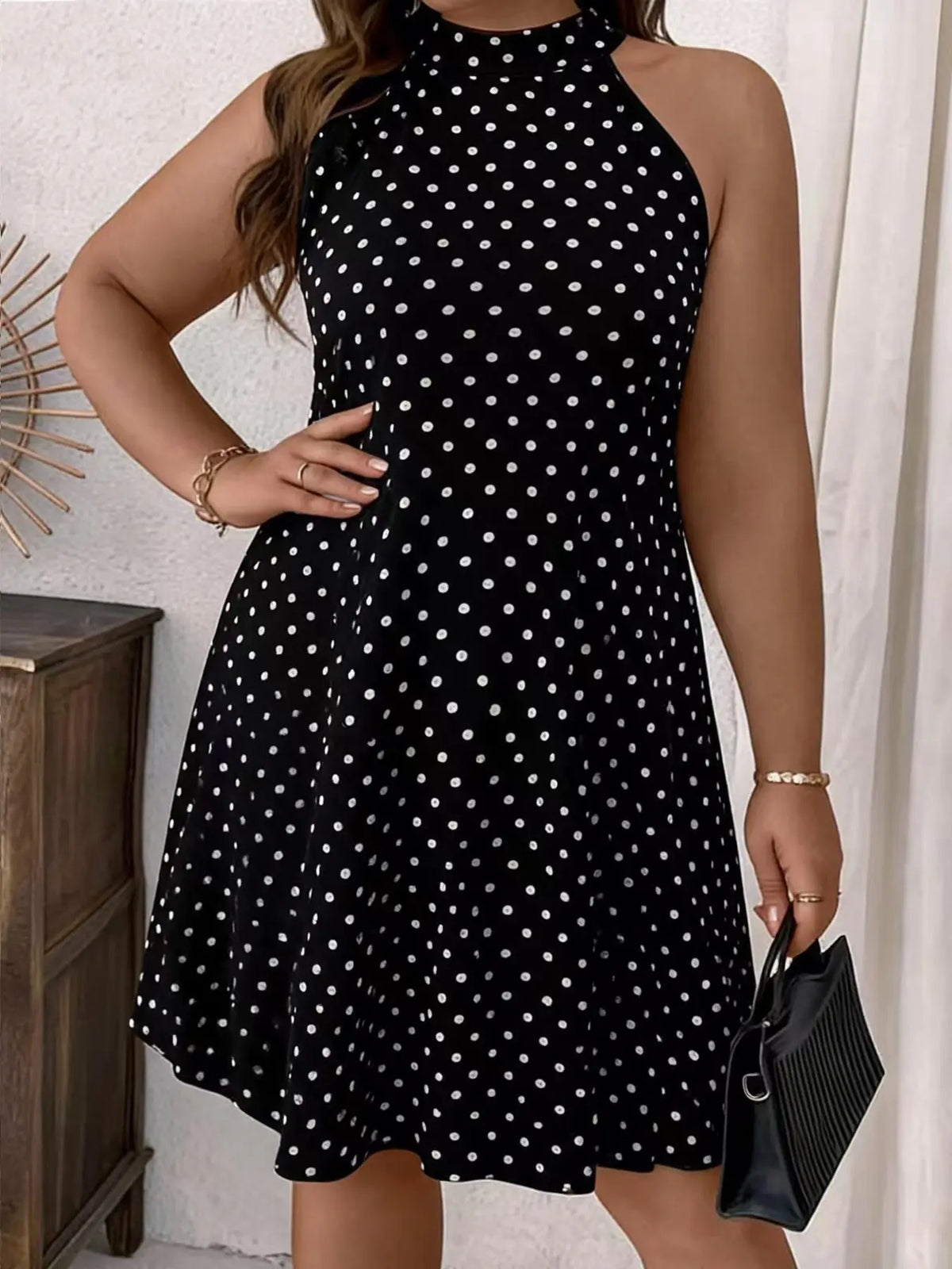 Casual Floral Pattern Halter Loose Short Bohemian Beach Sleeveless Dress, Plus Size Summer Fashion Dress, Comfortable and Stylish Dress for Women, Boho Summer Holiday