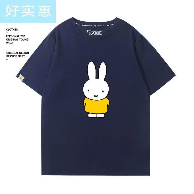 Kawaii Miffy Rabbit T-shirt Picture Book Series Little Rabbit Girl Miffy Cartoon Pure Cotton Half-sleeved Couple Top