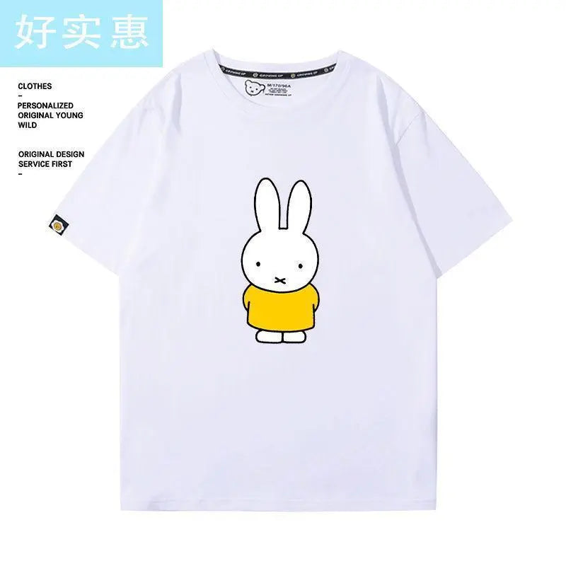 Kawaii Miffy Rabbit T-shirt Picture Book Series Little Rabbit Girl Miffy Cartoon Pure Cotton Half-sleeved Couple Top