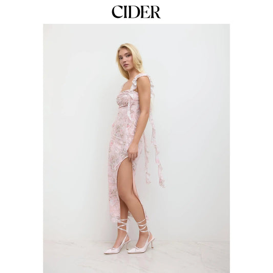 Cider Lace Floral Ruffle Hem Split Maxi Dress