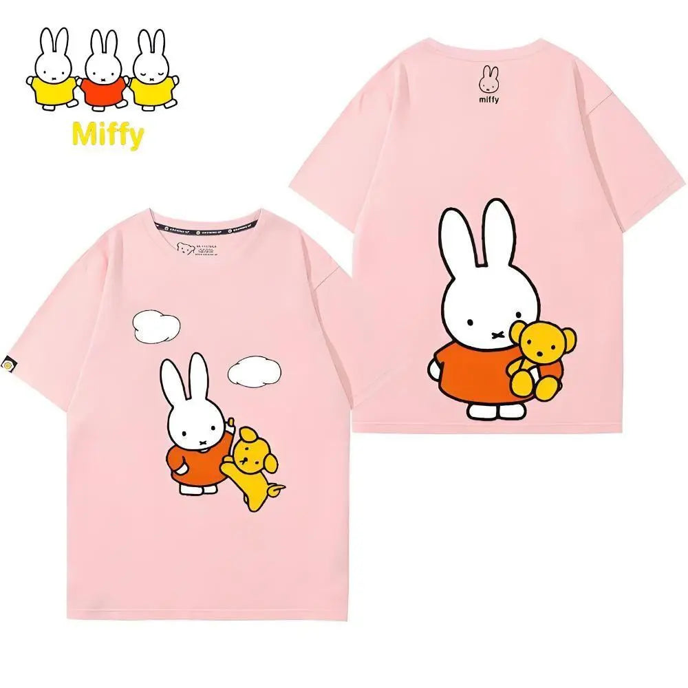 Kawaii Miffy Rabbit T-shirt Picture Book Series Little Rabbit Girl Miffy Cartoon Pure Cotton Half-sleeved Couple Top