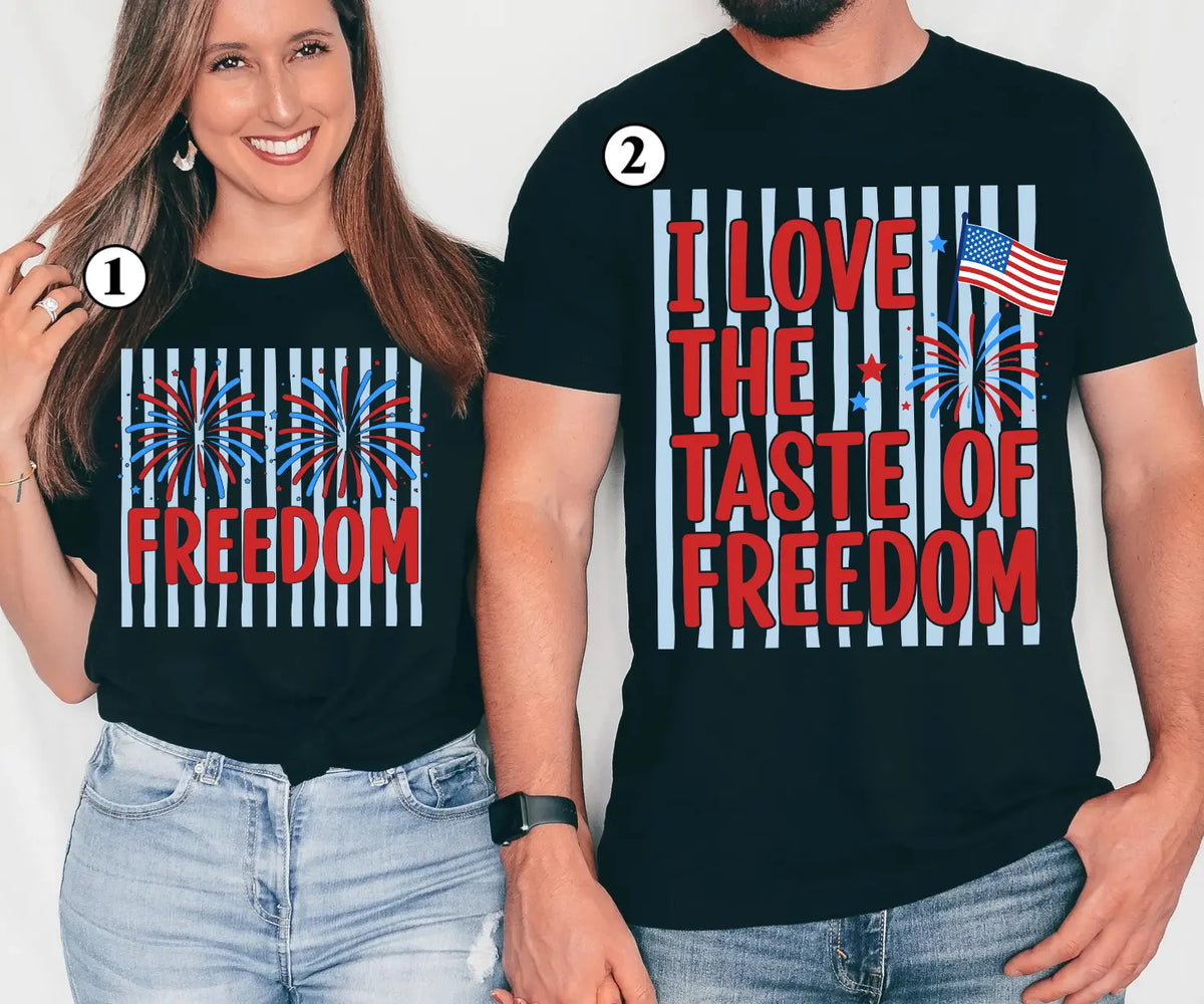 Funny 4th of July Couples Shirts , I Love The Taste Of Freedom Shirt, July 4th Matching Tees, Inappropriate Patriotic Couple Shirt