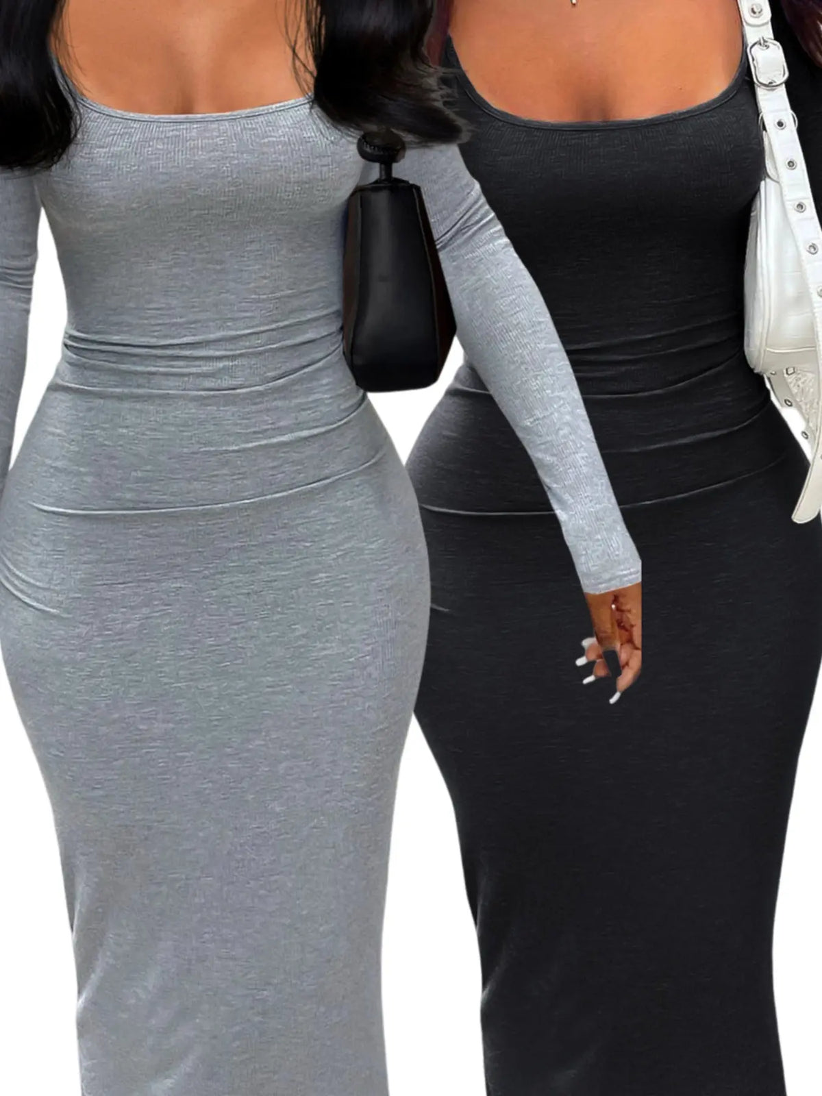 Women's Sexy Plain U Neck Long Sleeve Bodycon Cut Dress, Minimalist Solid Tight Sleeve Long Dress for Fall, Ladies Clothes for Fall, Womenswear, Casual Fashionable Dress, Chic