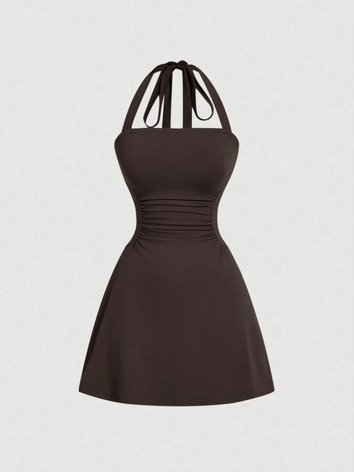 Women's Solid Fit Ruched Tie Back Backless Halter Neck Dress Womenswear Sleeveless A Line Short Dress for Summer, Women's Dress for Beach Holiday Summer Dresses