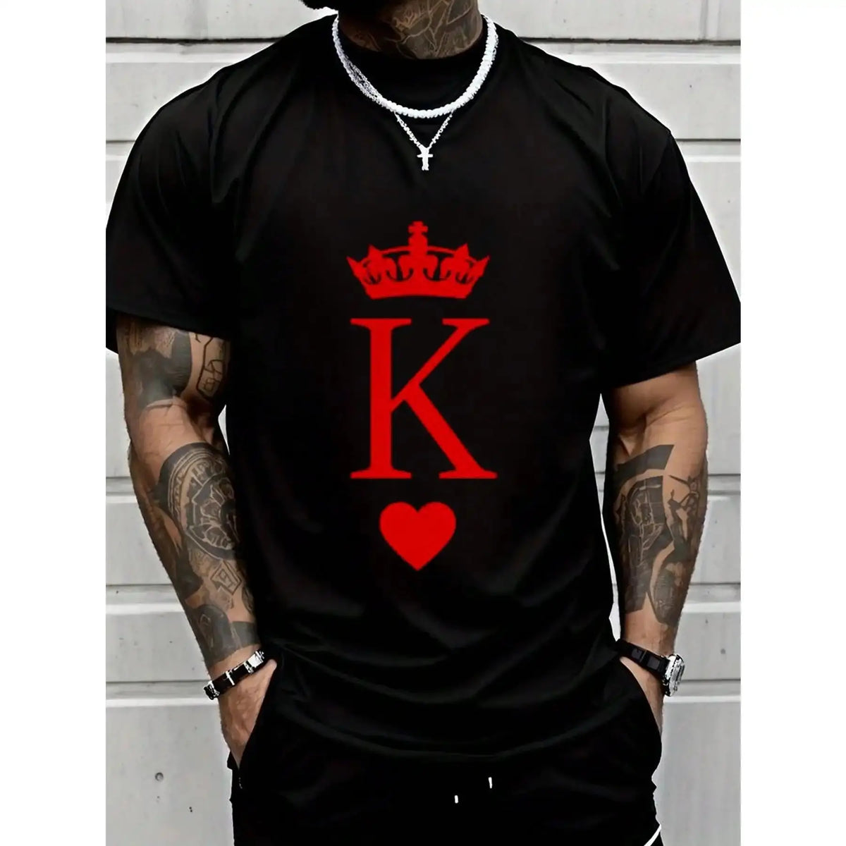 Boys' 100% Cotton Funny T-Shirts with King Print, Heart Motif, Short Sleeve Tops, Hip-Hop Look for Halloween, Sohochic