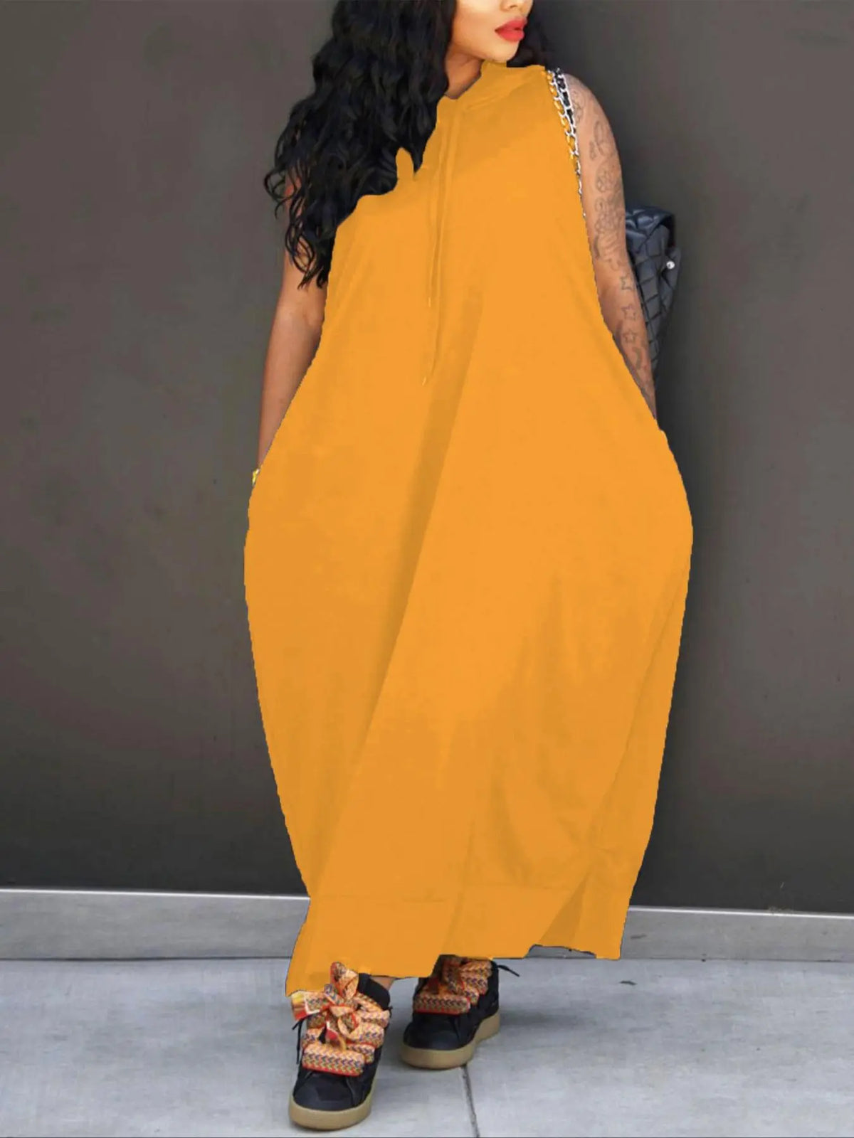 Women's Plain Drawstring Hooded Tank Dress, Casual Basic Pocket Sleeveless Dress for Summer, Fashion Women's Clothing for Daily Wear, Casual Chic Dress