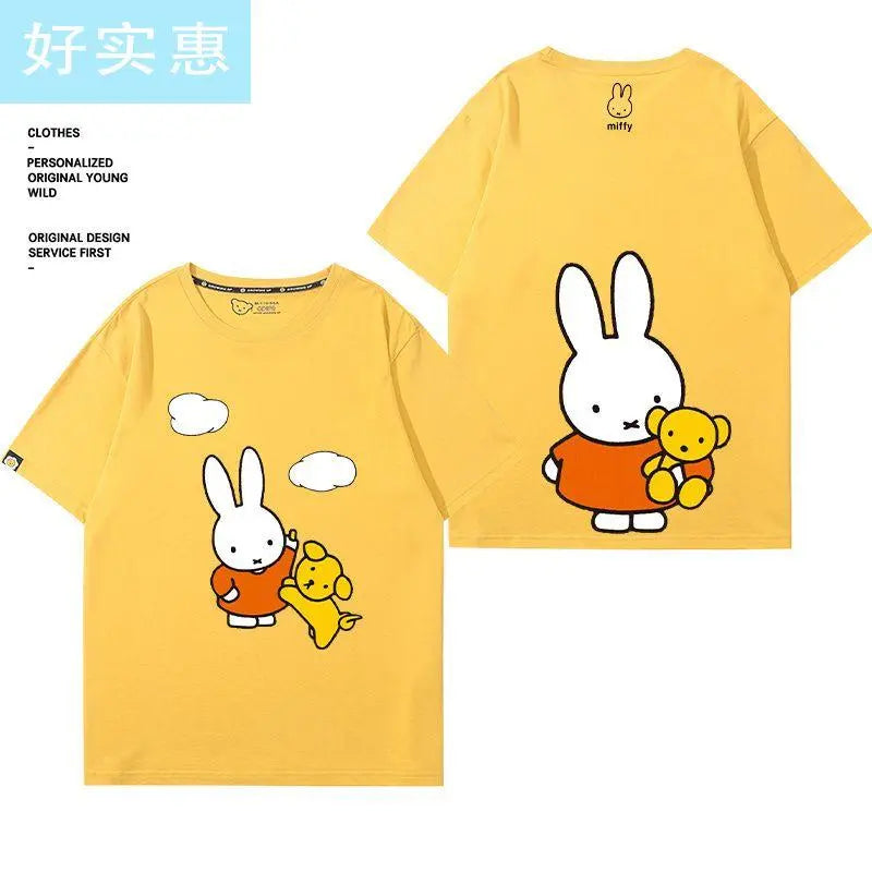 Kawaii Miffy Rabbit T-shirt Picture Book Series Little Rabbit Girl Miffy Cartoon Pure Cotton Half-sleeved Couple Top