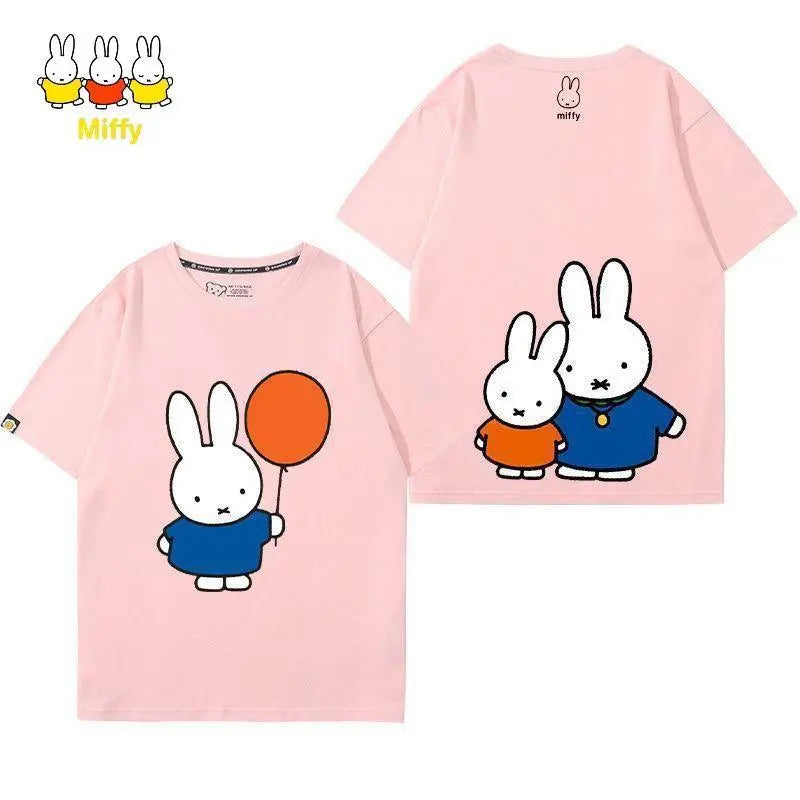 Kawaii Miffy Rabbit T-shirt Picture Book Series Little Rabbit Girl Miffy Cartoon Pure Cotton Half-sleeved Couple Top