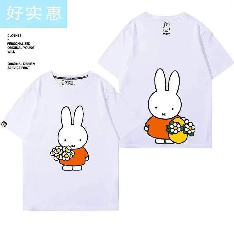 Kawaii Miffy Rabbit T-shirt Picture Book Series Little Rabbit Girl Miffy Cartoon Pure Cotton Half-sleeved Couple Top