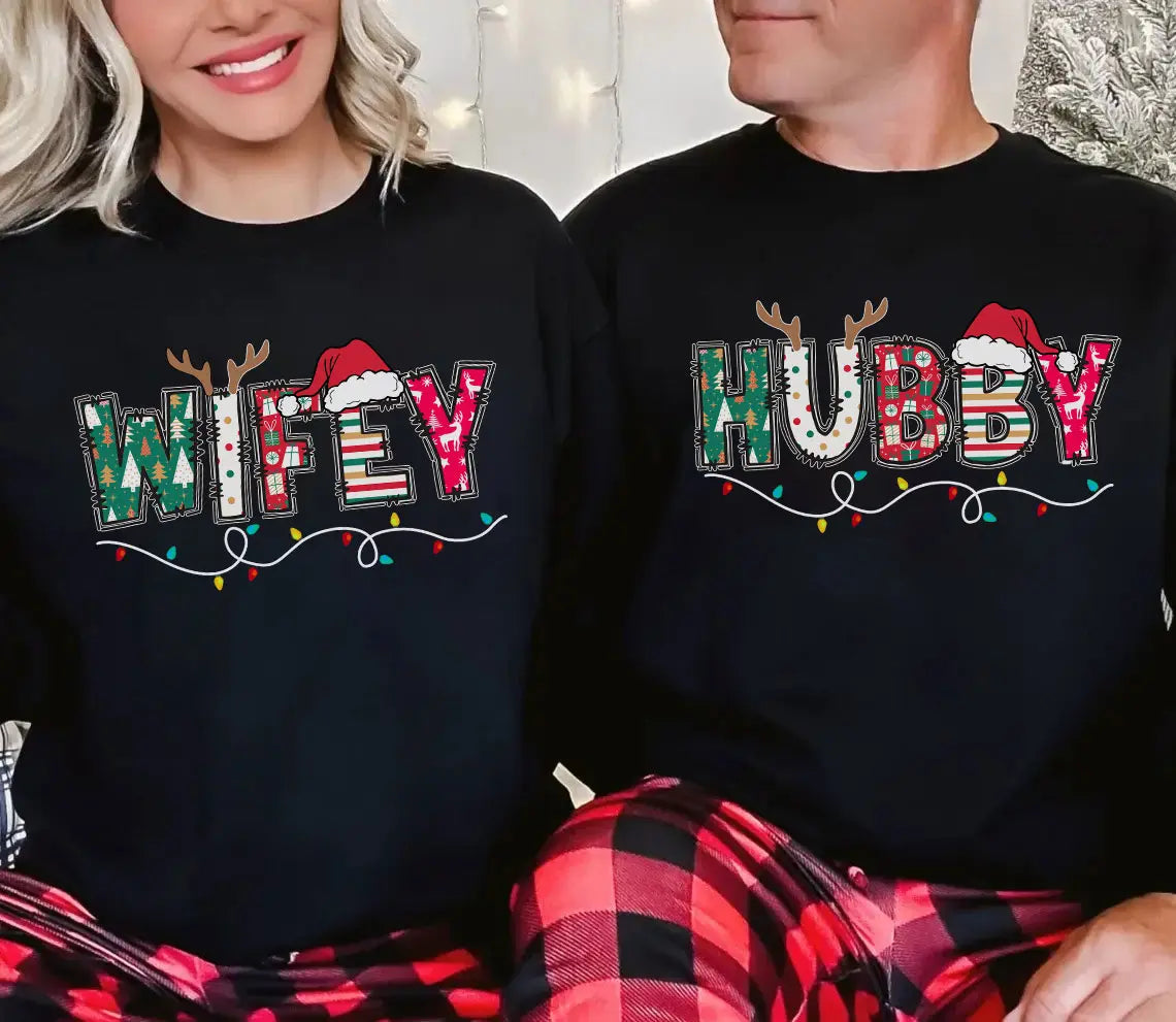 Wifey & Hubby Christmas Shirt, Christmas Husband Shirt, Christmas Wifey Shirt, Christmas Matching Couple Shirt,Holiday Gifts,Christmas Squad,Christmas Shirts,Xmas Gifts