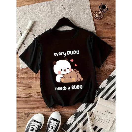 Bubu Dudu Panda Bear T Shirt Women Men Cute Every Dudu Needs A Bubu Graphic Tee Summer Short Sleeve Couple Matching Shirt Top