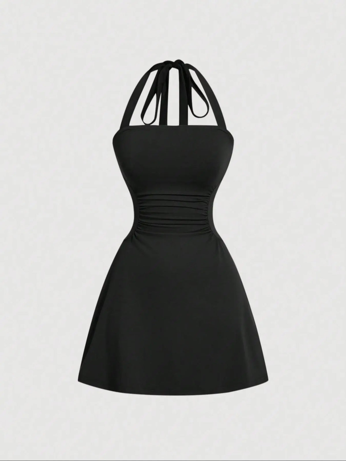 Women's Solid Fit Ruched Tie Back Backless Halter Neck Dress Womenswear Sleeveless A Line Short Dress for Summer, Women's Dress for Beach Holiday Summer Dresses