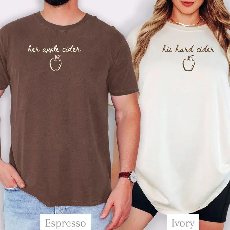 Comfort Colors Matching Fall Couple Shirts, Her Apple Cider His Hard Cider Tee, Pumpkin Patch Date Shirts, Cozy Season Tee, Thanksgiving Couple Tee, Autumn Couple Shirts