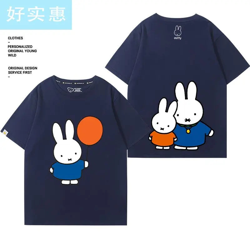Kawaii Miffy Rabbit T-shirt Picture Book Series Little Rabbit Girl Miffy Cartoon Pure Cotton Half-sleeved Couple Top