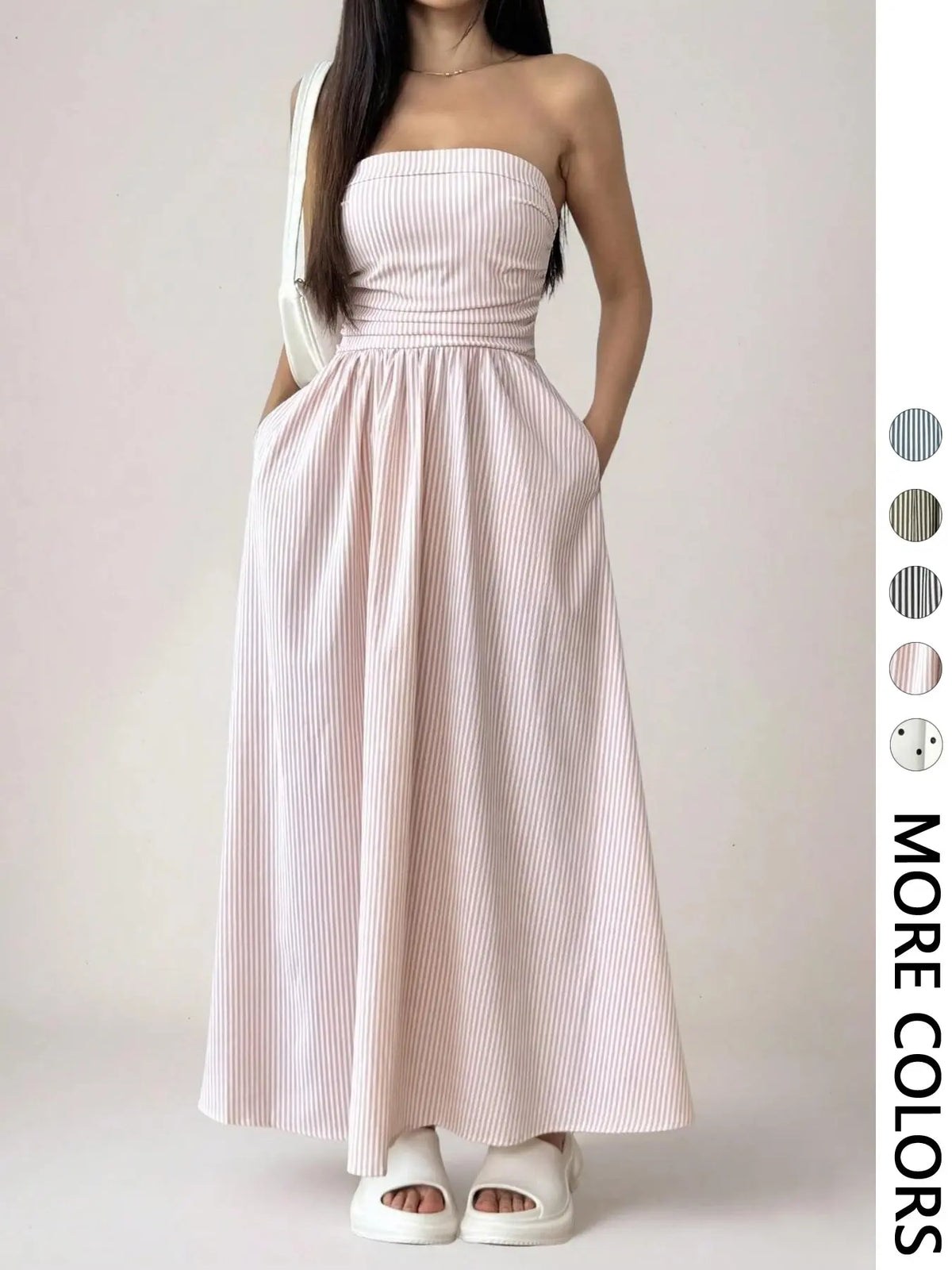 Women's Striped Strapless Tube Dress, Casual Sleeveless Dress for Summer, Fashion Women's Clothing for Daily Wear