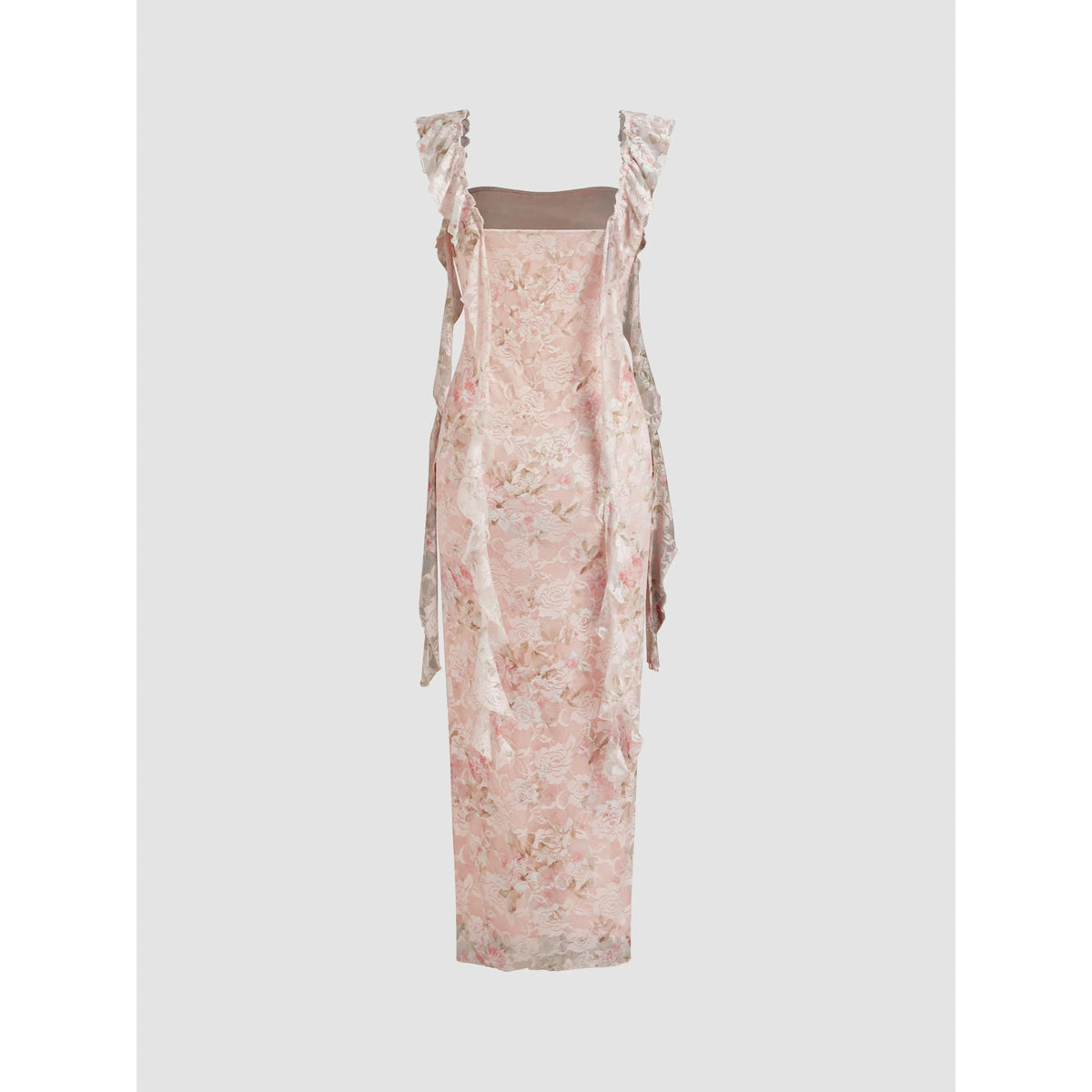 Cider Lace Floral Ruffle Hem Split Maxi Dress
