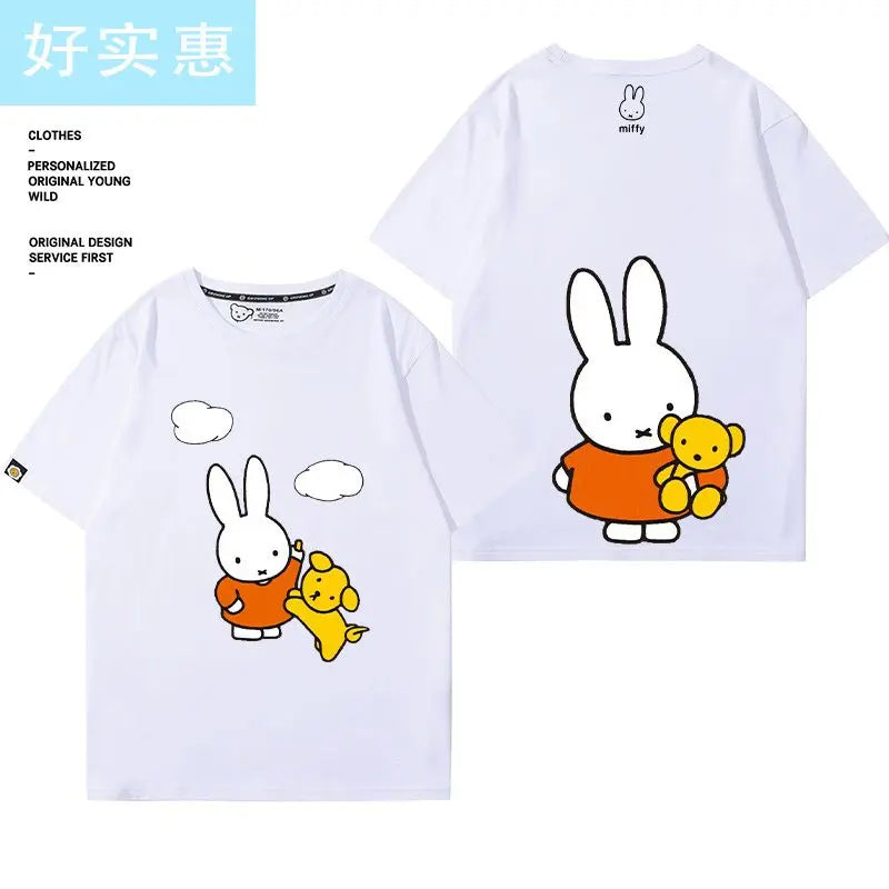 Kawaii Miffy Rabbit T-shirt Picture Book Series Little Rabbit Girl Miffy Cartoon Pure Cotton Half-sleeved Couple Top