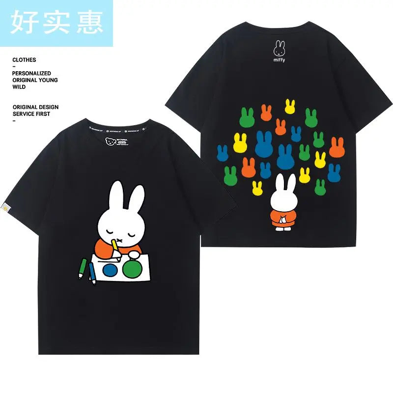 Kawaii Miffy Rabbit T-shirt Picture Book Series Little Rabbit Girl Miffy Cartoon Pure Cotton Half-sleeved Couple Top