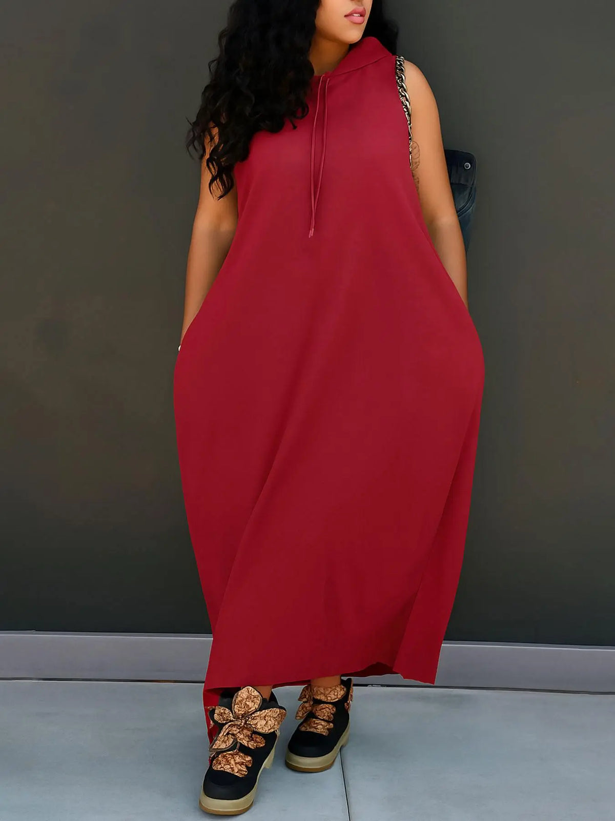 Women's Plain Drawstring Hooded Tank Dress, Casual Basic Pocket Sleeveless Dress for Summer, Fashion Women's Clothing for Daily Wear, Casual Chic Dress