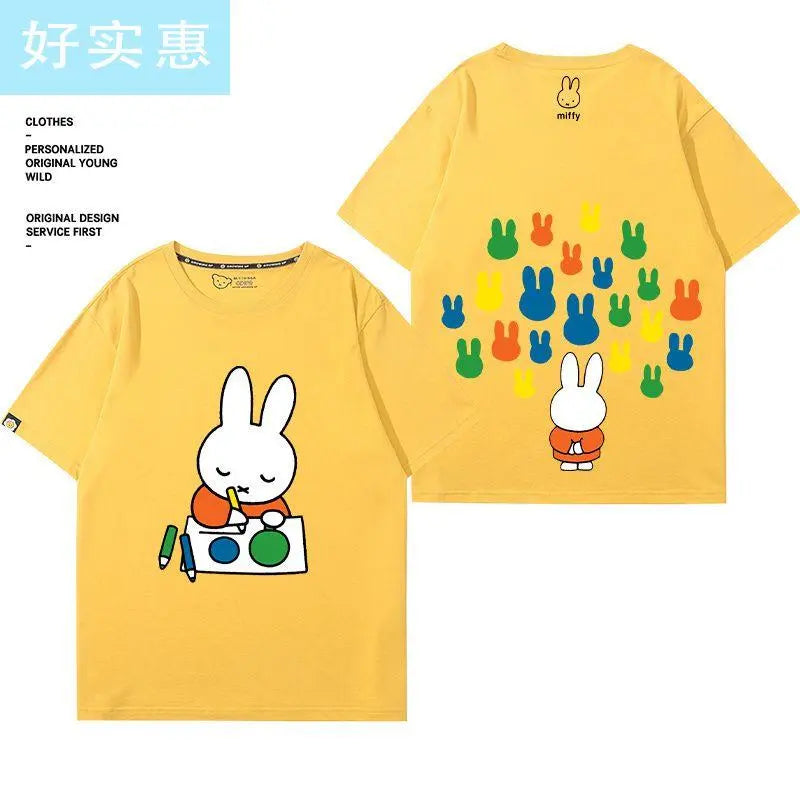 Kawaii Miffy Rabbit T-shirt Picture Book Series Little Rabbit Girl Miffy Cartoon Pure Cotton Half-sleeved Couple Top