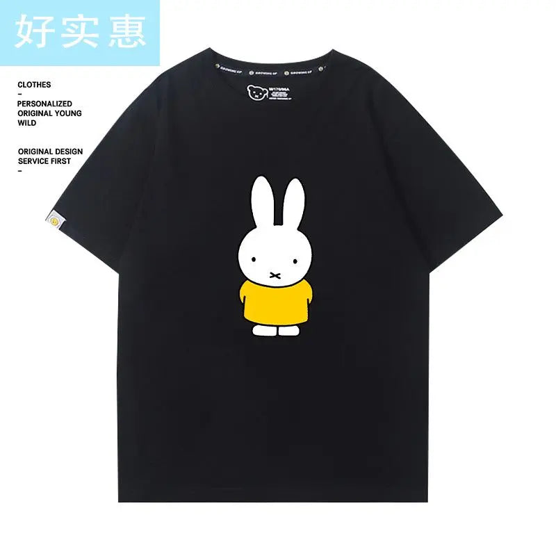 Kawaii Miffy Rabbit T-shirt Picture Book Series Little Rabbit Girl Miffy Cartoon Pure Cotton Half-sleeved Couple Top
