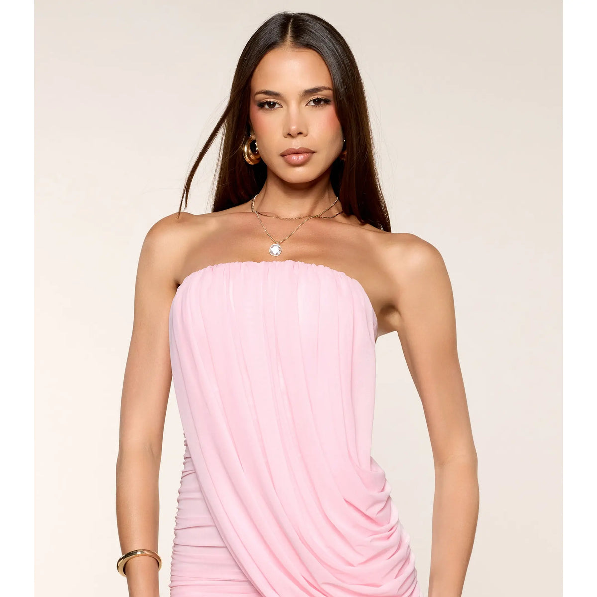 All The Attention Draped Mesh Mini Dress