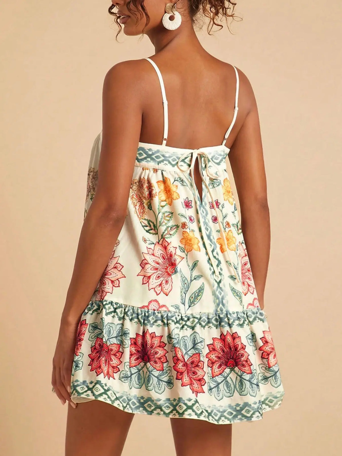 Women's casual vacation beach summer floral print spaghetti strap boho sundress, seasonal holiday set, spring break set, party set, beach set, bohemian style dress, Flowy Summer Dress