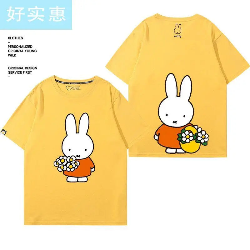 Kawaii Miffy Rabbit T-shirt Picture Book Series Little Rabbit Girl Miffy Cartoon Pure Cotton Half-sleeved Couple Top