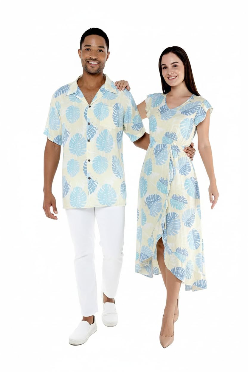 Matchable Couple Hawaiian Shirt or Wrap Dress Signature Prints Rafelsia