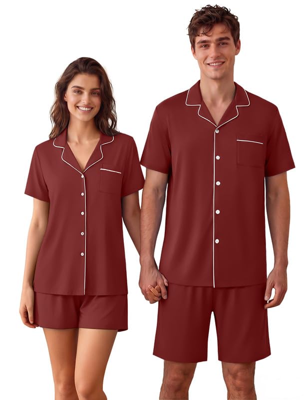 Ekouaer Matching Pajamas for Couples Short Sleeve Pjs 2 Piece Lounge Sets